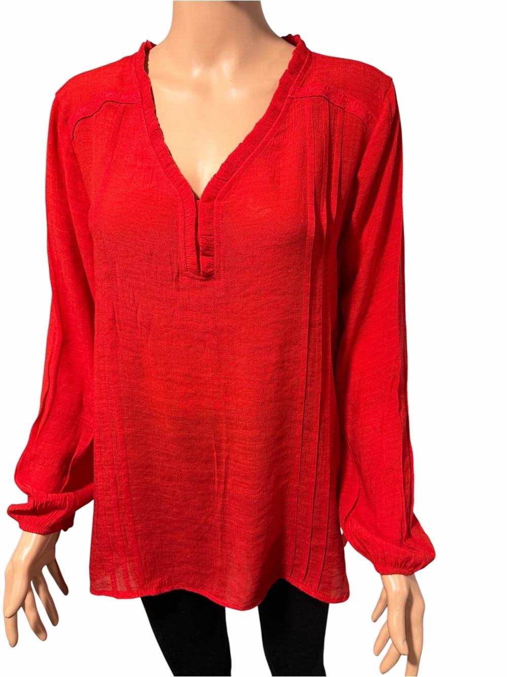 Counterparts Red Split V-Neck Long Sleeve Tunic
